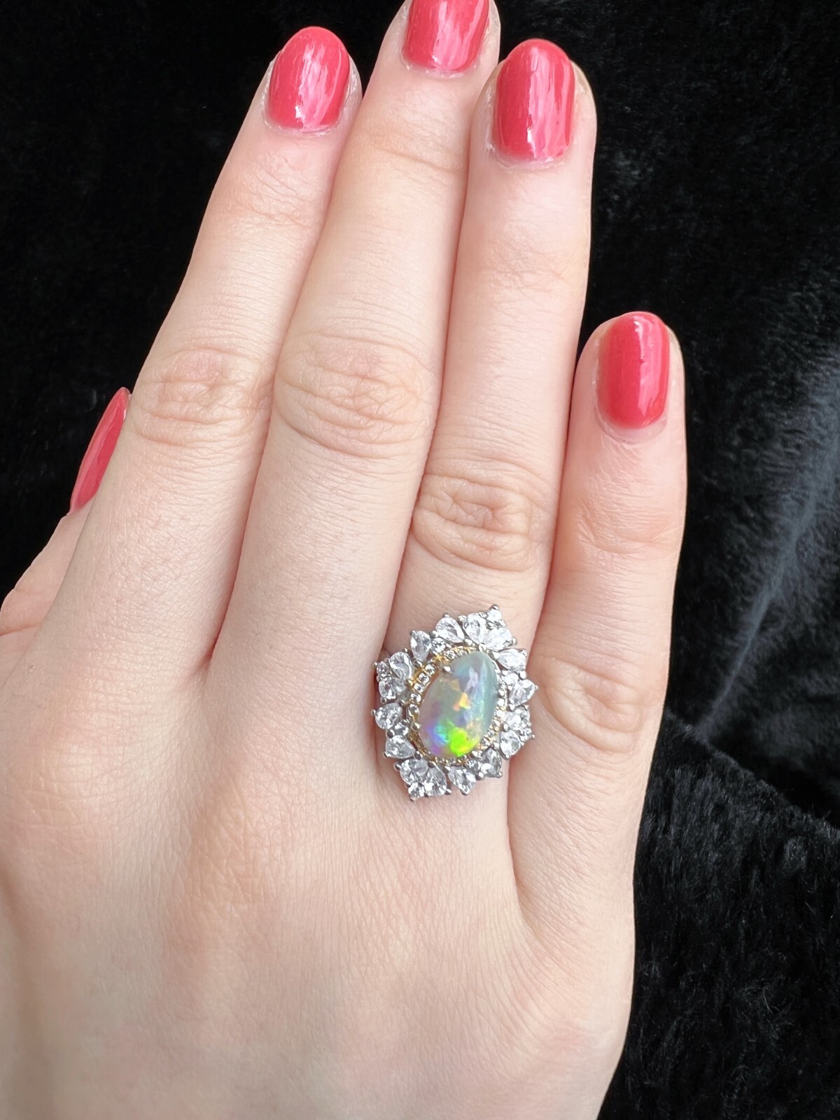 Adjustable  Solid Opal Ring Australian Crystal Gem Red Pink Gift Rainbow Fire image 3