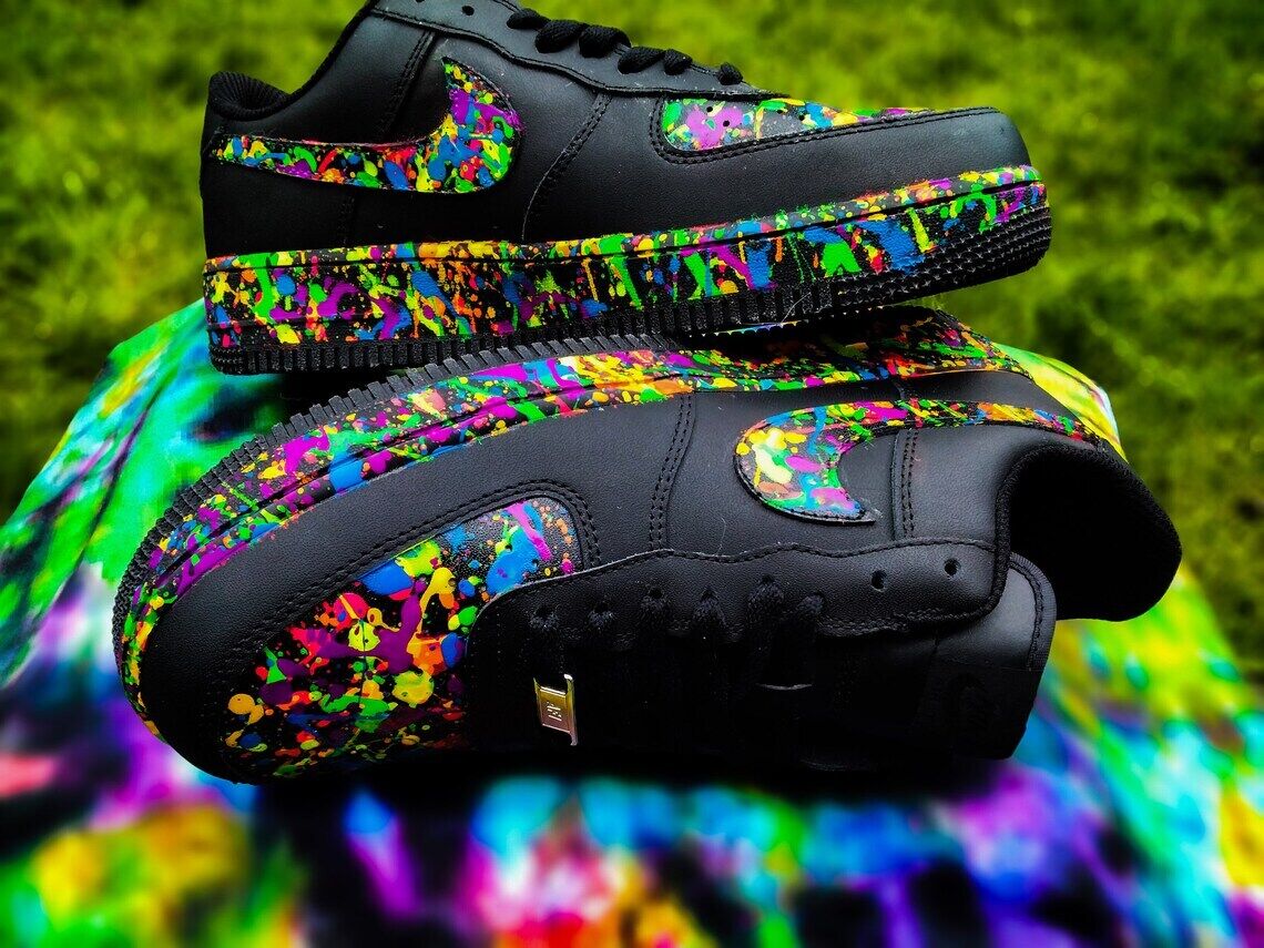 Nike Men's Custom Air Force 1 Rainbow Tie Dye Splatter Shoes Sneakers