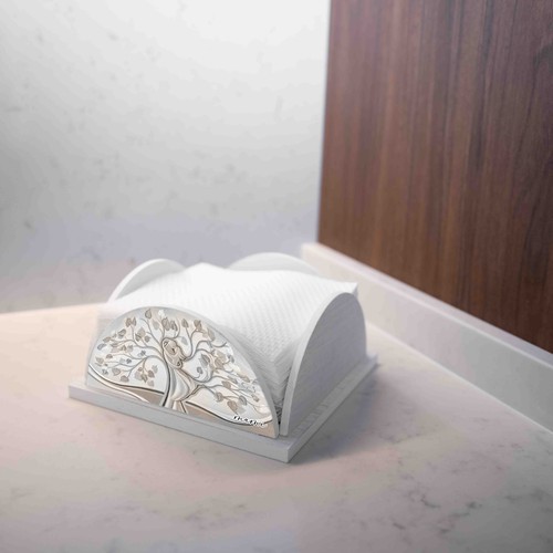 Set 3 pz Porta Bicchieri Tovaglioli e Rotolo legno white ALBERO ABBRACIO Cucina - Foto 5 di 8