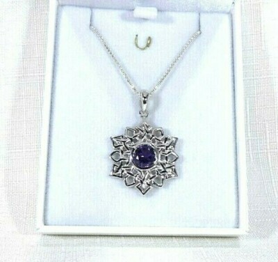 1.17 ct Natural Amethyst Sterling Silver Celtic Knot Weave Snowflake Necklace