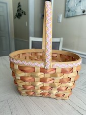 Wood Basket Easter Flower Storage Woven Basket w/ Handle Medium Sz 14  H