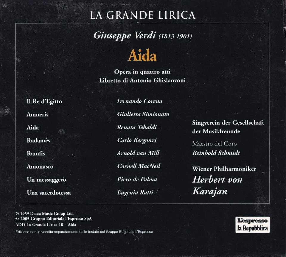 AIDA Giuseppe Verdi 2 x CD Digipack ::  COME NUOVO :: Decca La Grande Lirica 10 - Immagine 4 di 4