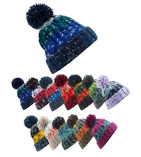 Adults Thick Warm Corkscrew Soft Touch Acrylic Bobble Pom Pom Ski Hat Beanie