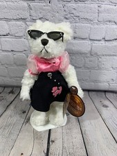 Vintage Stuffed Plush Brass Button Bear Lucy with Stand 12 inches Tall