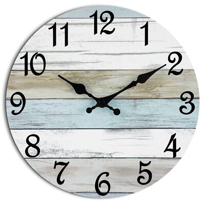 Wall Clock Silent Non Ticking Battery Operated Rustic Coastal Country Clock D...