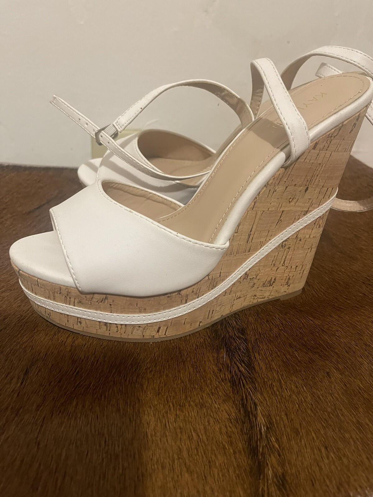 Kayleen White Strap Wedge Sandals with 6 Inch Heel-image