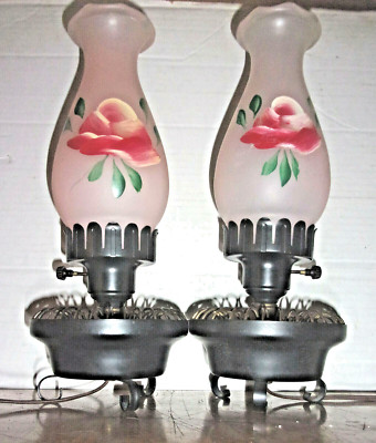 Mid-Century Boudoir Lamps w/ Hand Painted Roses