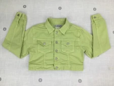 Nine Planet Neon Green Denim Crop Jean Accent Jacket USA Junior Womens Sz L EUC