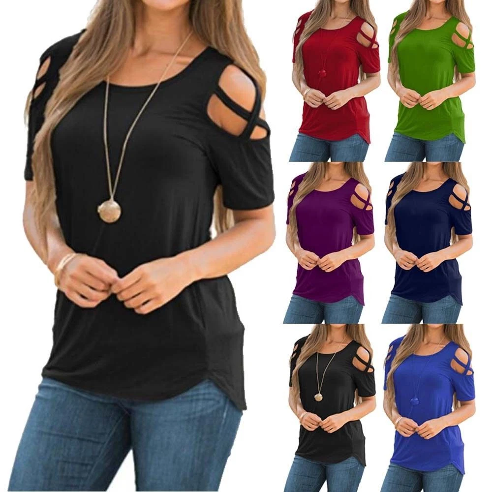 NEW Summer Womens Strappy Cold Shoulder Tops Blouse Ladies Short