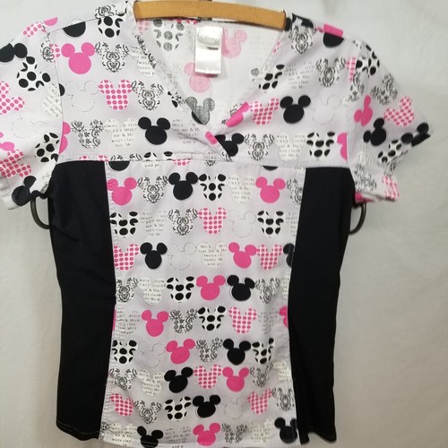 Disney Gray Mickey Mouse Graphic Print Women's XS Short Sleeve Scrub Top - Picture 2 of 7