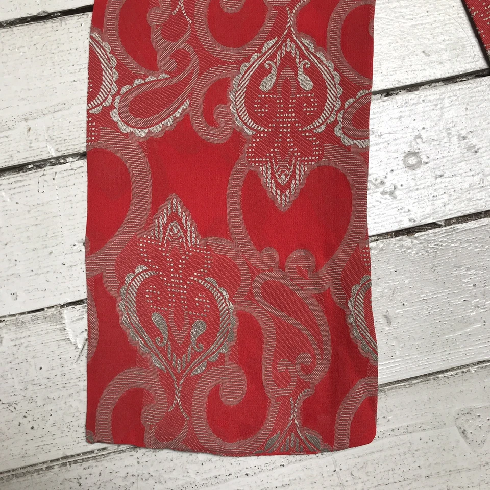 "Bufanda delgada de seda kimono roja y plateada de colección 6,5"" X 52""" Foto 3 de 3