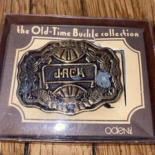 Vintage ODEN INC Engraved Name JACK Country Embossed Belt Buckle brass 