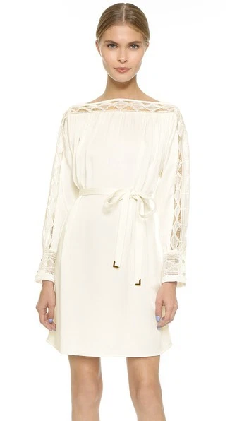 OFF WHITE Mini Abito Maiyet Collo Barca Cintura Con Cintura Avorio $1025 bianco 36 38 42