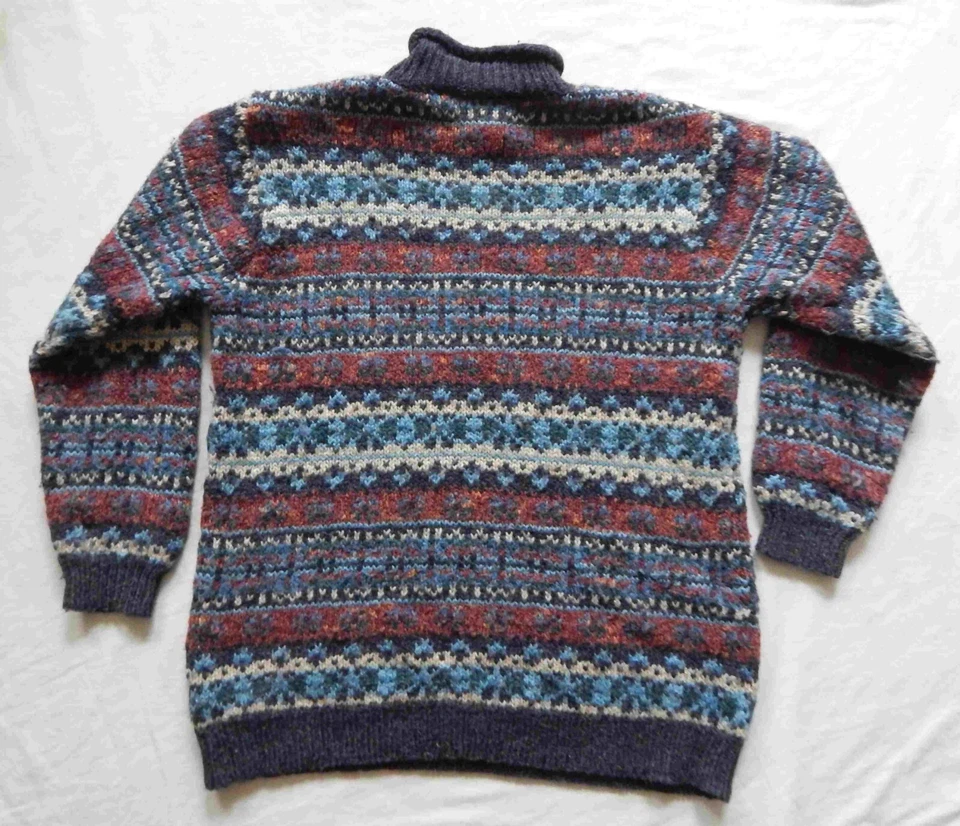 Suéter Pullover Azul Rosa Rayas Geométrico Cuello Alto - Grande Pequeño Para Mujer Foto 2 de 4