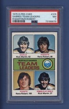 1975-76 O-PEE-CHEE #315 BUFFALO SABRES TEAM LEADERS R.MARTIN/R.ROBERT PSA 7 NM