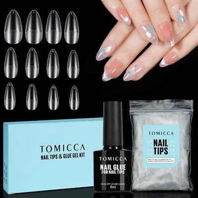 TOMICCA Nail Extension Kit, Nail Tips and Glue Gel Kit, 4 In 1 Nail Glue and Base Gel