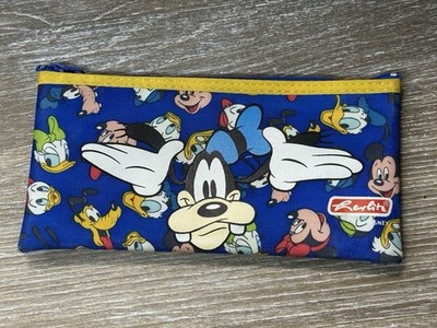 Vtg Disney German Herlitz Pencil Case Zipper Pouch Goofy Blue School Supply