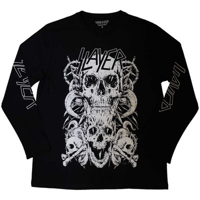Slayer Unisex Langarm T-Shirt White Skulls (Sleeve Print) Schwarz (S)