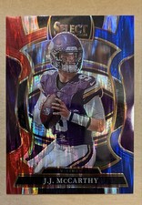 2025 Panini Select - Concourse J.J. McCarthy #63 Red & Blue Shock Prizm