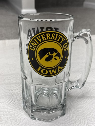 Bicchiere tazza birra vintage Iowa Hawkeyes con logo nero e oro 32 oz con manico - Foto 4 di 7