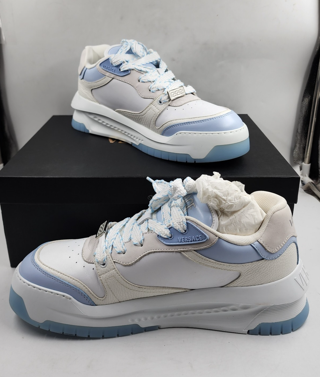 Versace Odissea Leather Low Top Sneakers Men 46 White/Light Blue