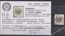 ÖSTERREICH MiNr. 2 Ya - ANK 2 Ma, 2 Kreuzer "schwarz" Type IIIb, BABOR VÖB
