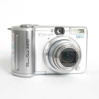 Canon PowerShot A610 5.0MP Digital Camera W/ SD Card & Pouch - Silver