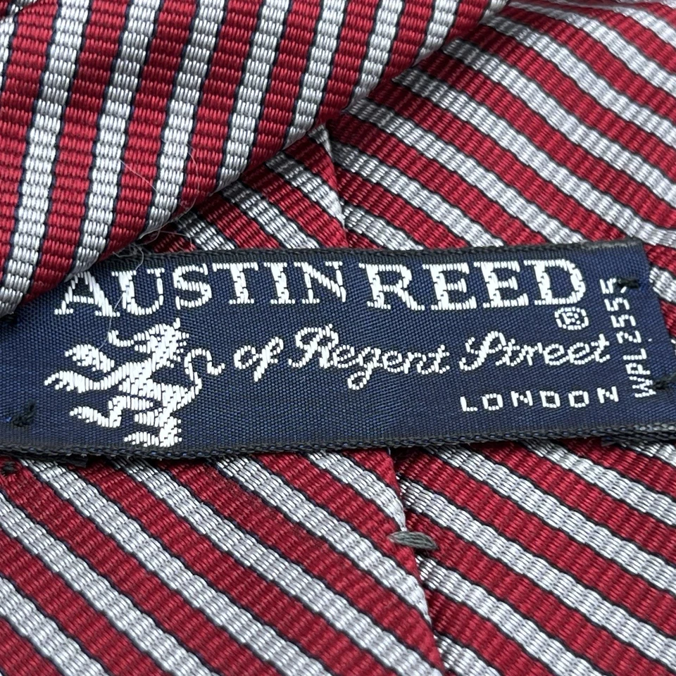 Gravata listrada vintage Austin Reed Regent Street cor vermelha de seda feita à mão Reino Unido - Imagem 4 de 4