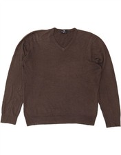 MARKS  SPENCER Mens Blue Harbour V-Neck Jumper Sweater XL Brown Acrylic AX04