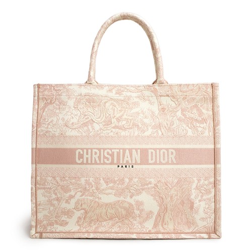 AUTH CHRISTIAN DIOR BOOK TOTE BAG LARGE TOILE DE JOUY EMBROIDERY PINK WOMENS F/S