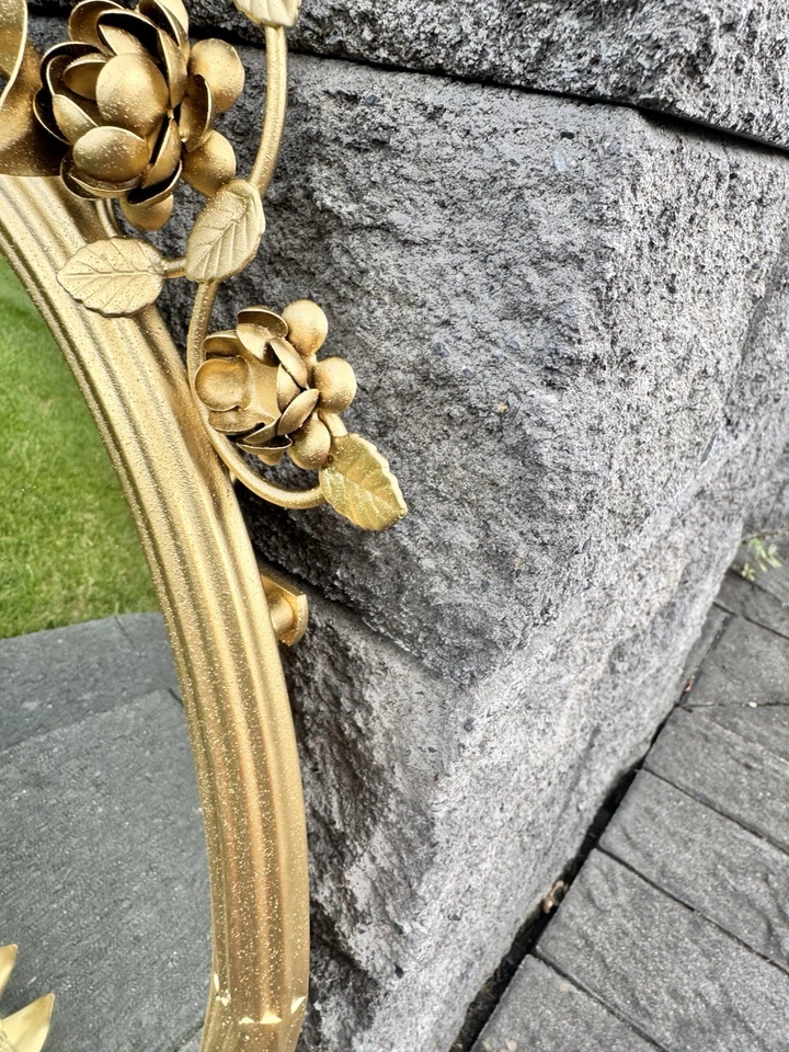 "Espejo de pared ovalado ornamentado dorado Regency Stylr con marco de metal 28x15""" Foto 4 de 4