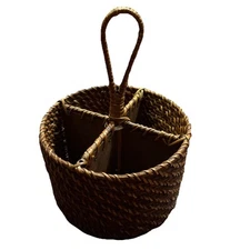 Handwoven Round Rattan / Wicker Utensil / Flatware Caddy Organizer 11” X 8"