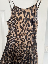 Leopard Print Strappy Sleeveless Maxi Dress S Scoop Neck Zip Party/Cocktail