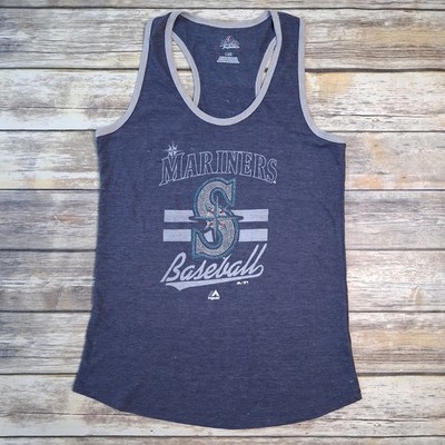 Majestic Seattle Mariners Tank Top Women L Navy Slub Sparkle Game Day Fan Retro
