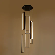 Modern Chandelier with Remote Control LED Contemporary Lighting Fixture 6 Rings
