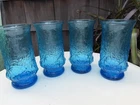 Vintage Anchor Hocking Laser Blue Tumbler Glasses Set 4 Rainflower