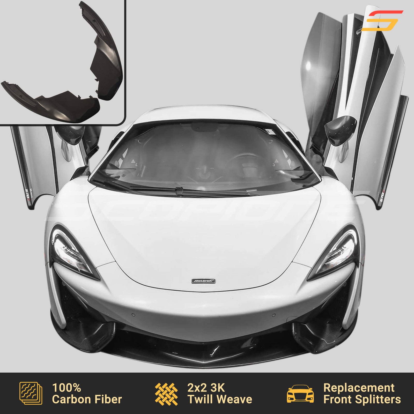 Scopione Carbon Front Bumper Side Splitters Lip for McLaren 540C 570S 570GT