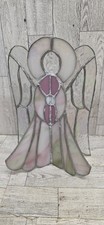 Vtg Stained Glass Angel Iridescent Prism Face Standing Figurine
