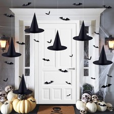6PCS Halloween Witch Hats 98 FT Nylon Cord 24 Bats for Porch Yard Deco Floating