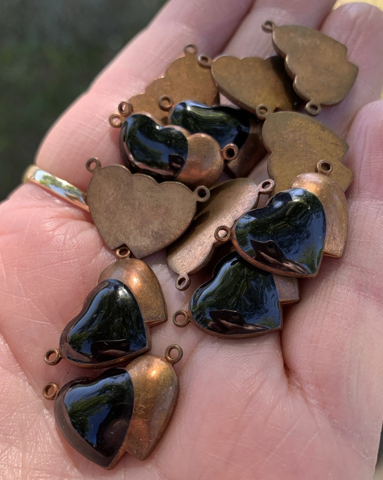 Vintage Solid Copper Black Enamel Double Puffy He… - image 11