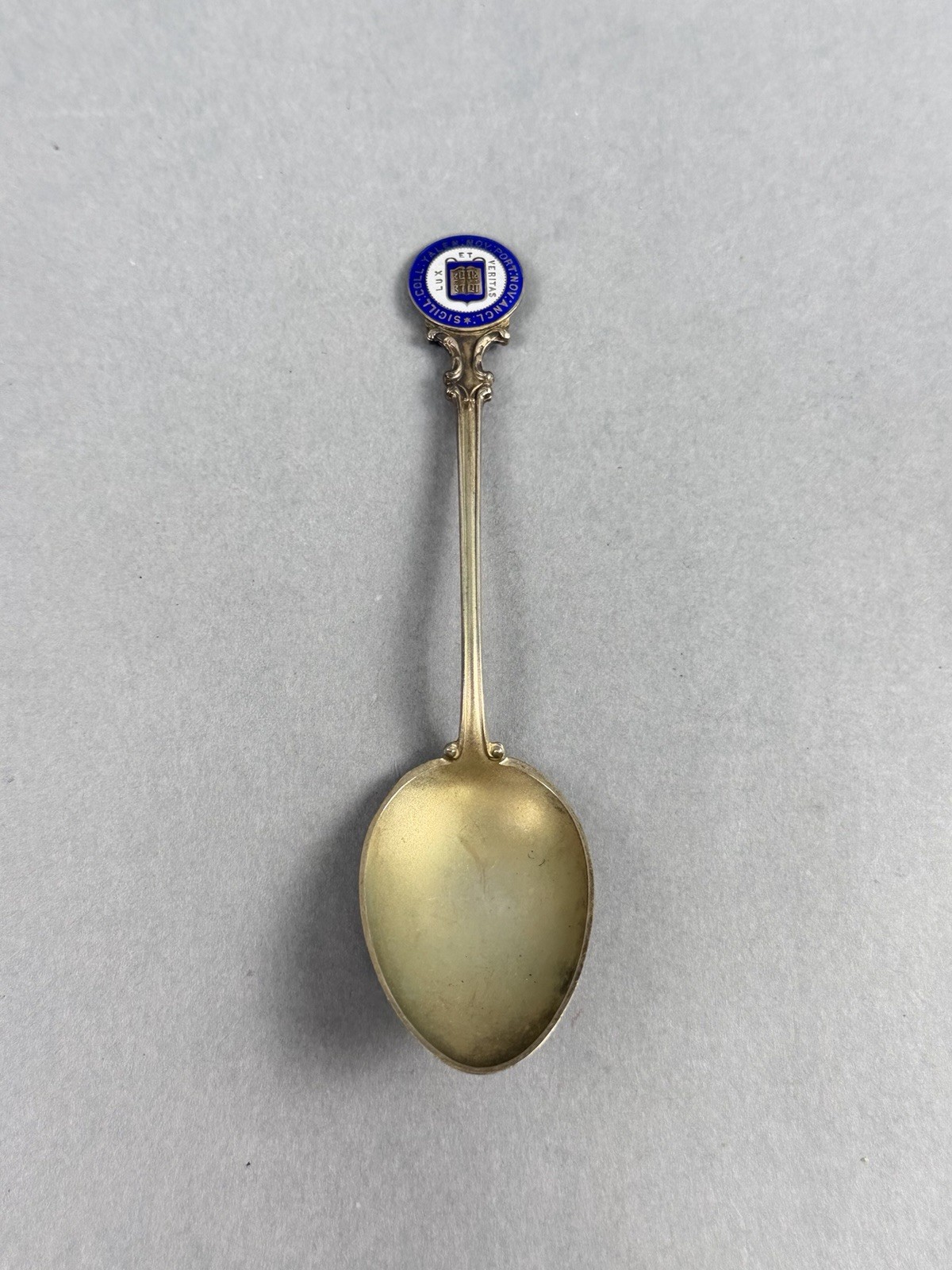 VINTAGE SILVER STERLING YALE UNIVERSITY CT LUX ET VERITAS ENAMEL SPOON