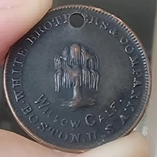 VINTAGE WHITE BROTHERS & CO. WILLOW CALF. BOSTON USA GOOD LUCK TOKEN HOLED