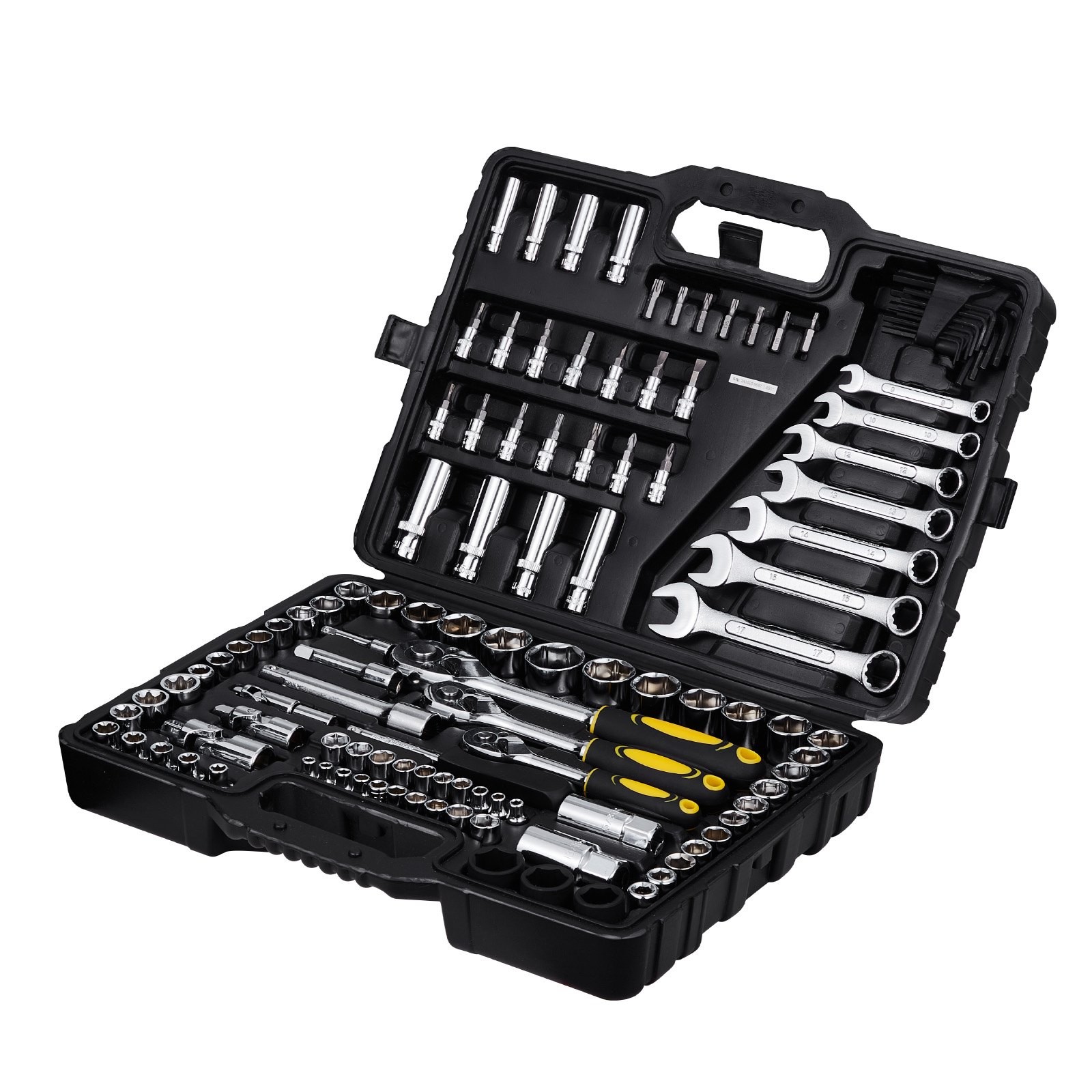 121-Piece Mechanics Tool Set,1/4" 3/8" 1/2" Drive Sockets,SAE and Metric Mecha