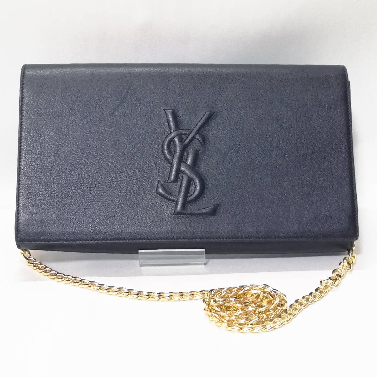 Borsa pochette Saint Laurent pelle blu oro ferramenta catena tracolla per
