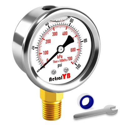 #ad AetralYB 0 100 Psi 2 inch Pressure Gauge Glycerin Filled 1 4quot; NPT 0 100PSI $11.65