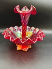 Fenton "AMBERINA RUBY" Epergne Carnival ~ Artist Signed ~ 9 1/2" Tall ~ 2004