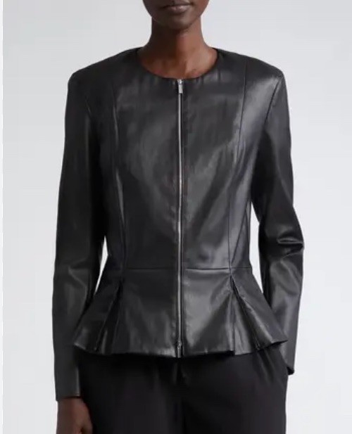 FILA Giacca THE ROW nera Anasta pelle di agnello peplo $2790 taglia 6 S oro zip in ottime condizioni