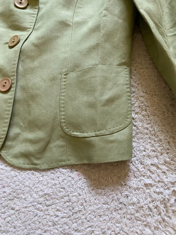 Blazer Jones New York Mujer Mezcla de Lino Manga 3/4 Forrado Muesca Verde Talla 10 Foto 2 de 4