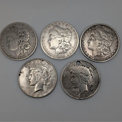 5 US Silver Dollars Morgan & Peace 1881 1885 1890 1923 1922 Lot
