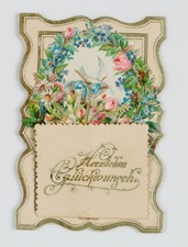 Blumenkranz und Brieftaube, um 1900, Glückwunschbillet Unbekannt (19.Jhd)